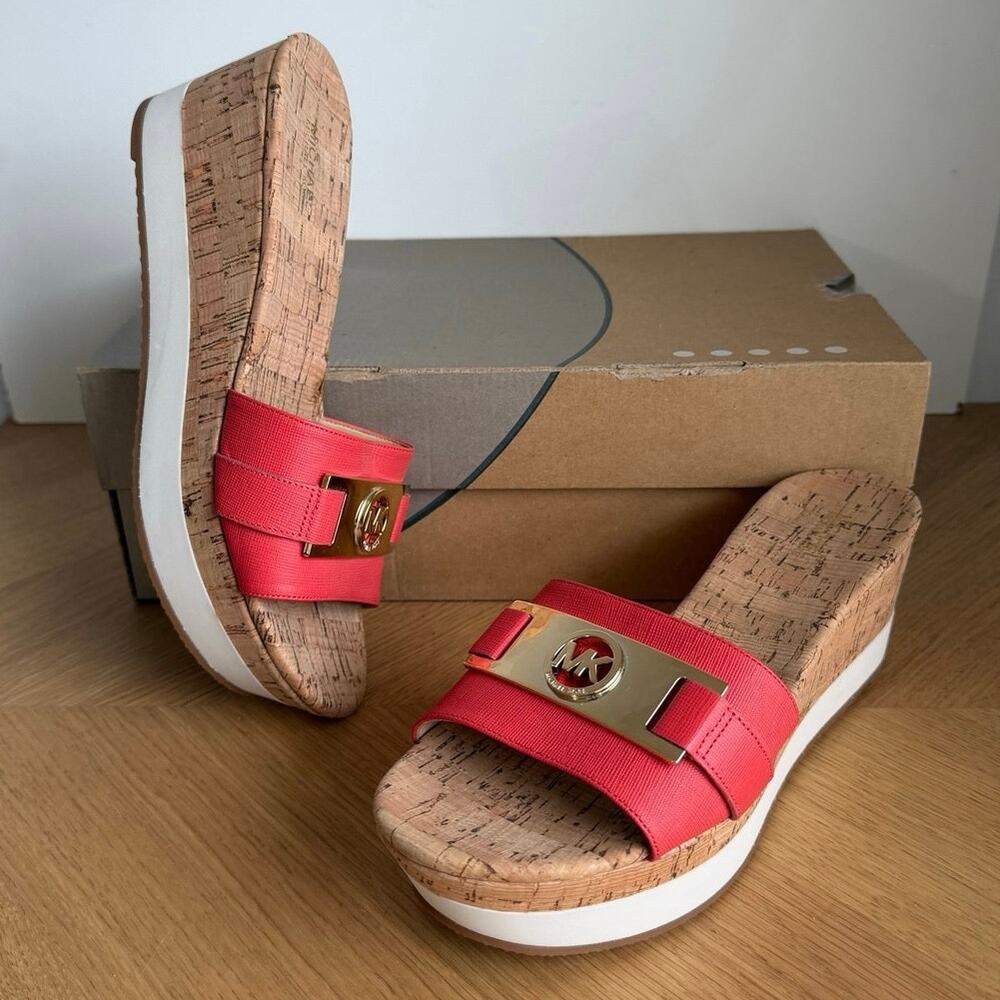 Michael Kors Warren ‘Mandarin Orange/Gold’ Women Platform Sandals- SZ 8.5